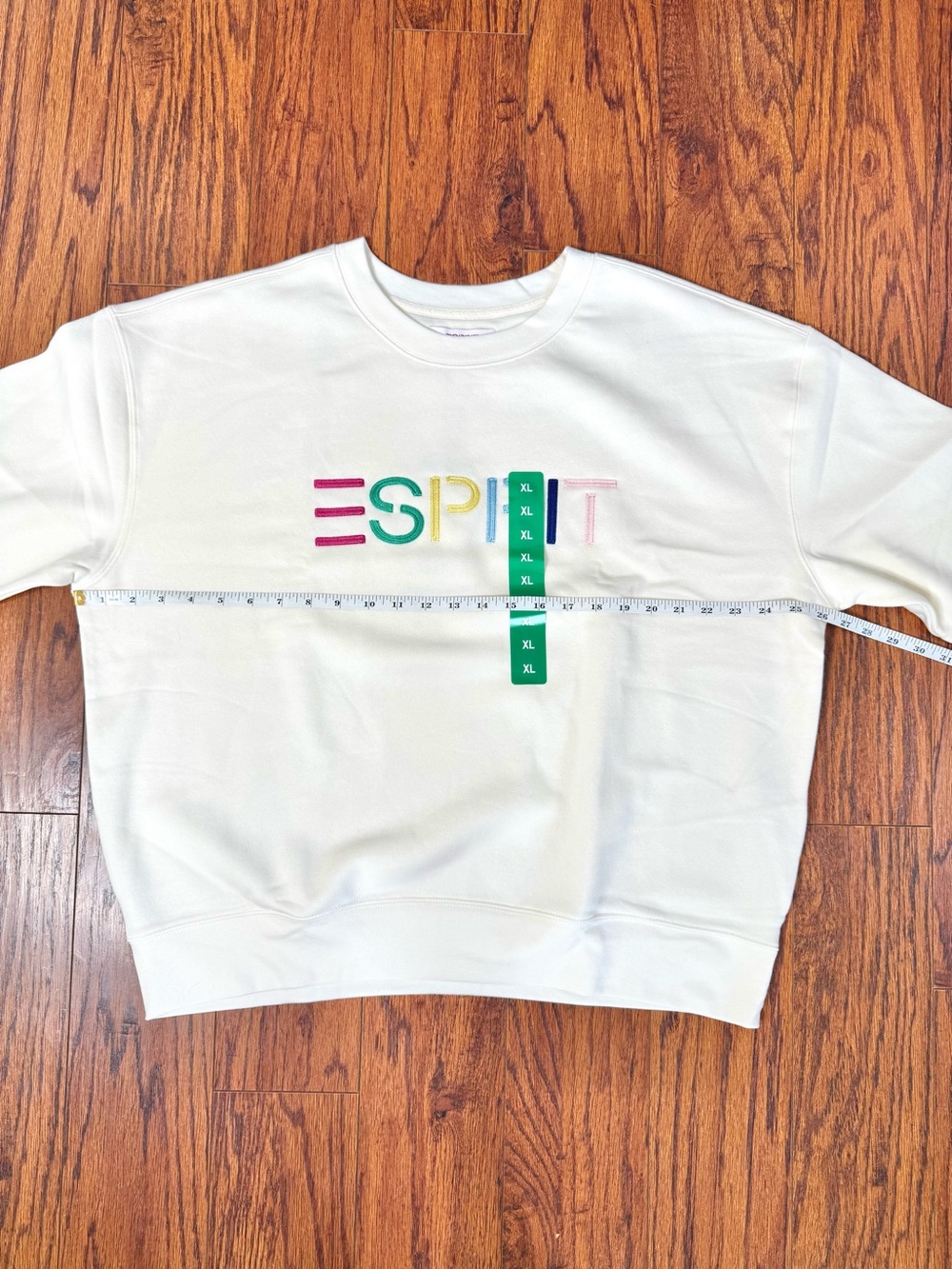 Esprit Retro 80s Cream Embroidered Rainbow Logo Viral Crewneck Sweatshirt XL NWT - Picture 12 of 14